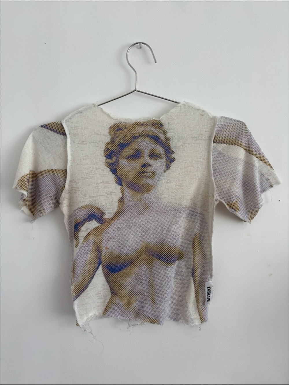 Cream Statue-Print Cropped Knit Top